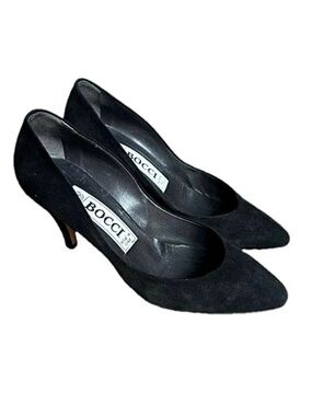 Vintage 80's Bocci Black Suede Pumps Shoes Made In Italy - Size 37.5 EU